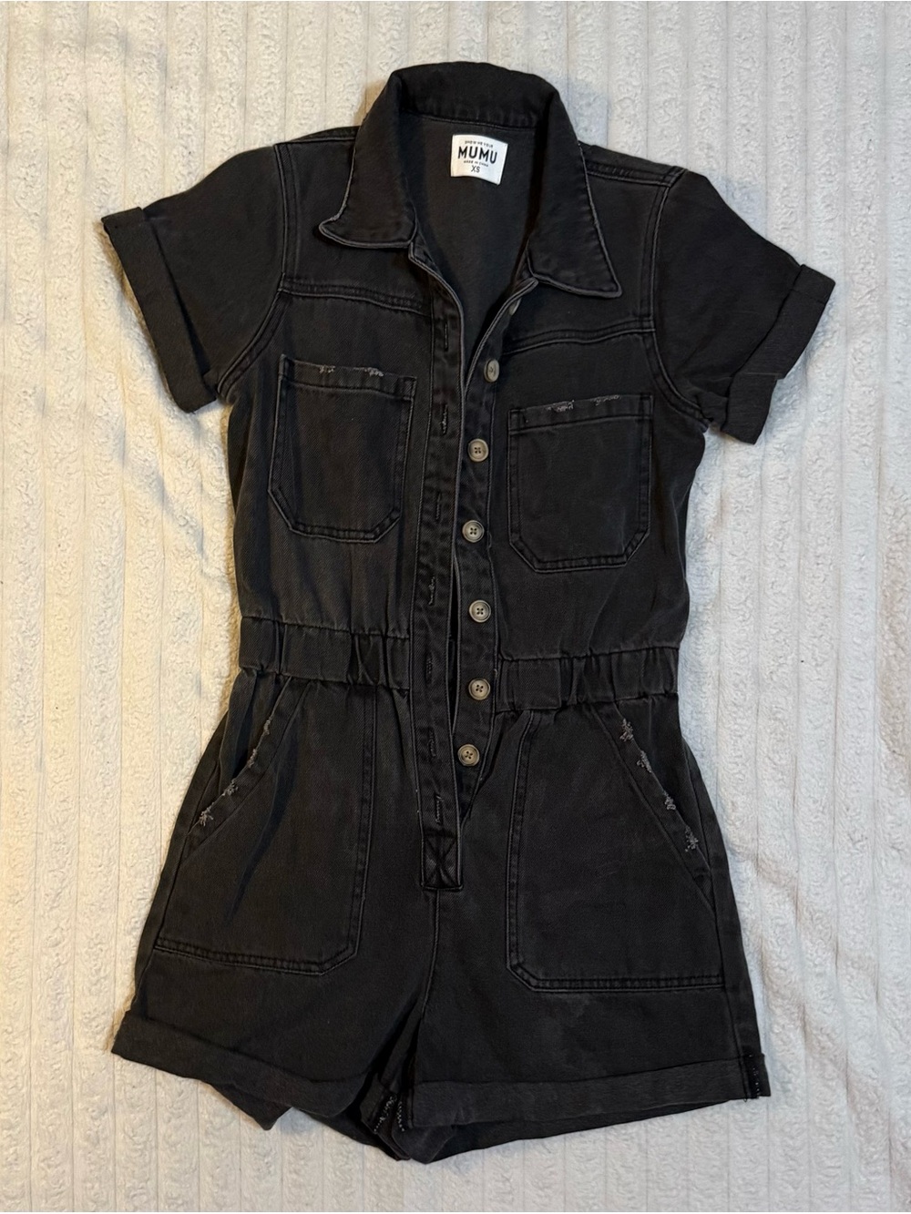 Show Me Your MuMu Cannon Black Denim Romper XS Button Front & Pockets